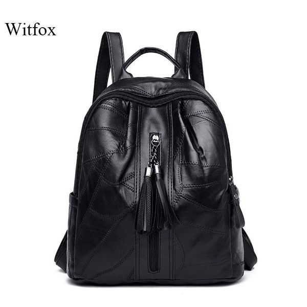 

outdoor bags witfox genuine leather preppy style backpack for college school bag pack carry book package tassel sheep skin cell phone packet