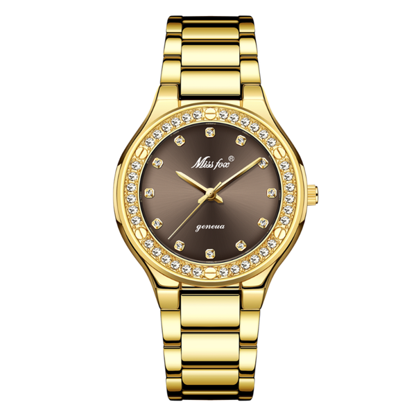 

elegant woman watch female wristwatch japan movt 30m waterproof gold expensive analog geneva quartz wristwatches, Slivery;brown