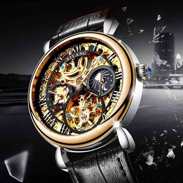 

watch ailang original design male wrist men, mechanical gear s3 boundary, movement automatic, Slivery;brown