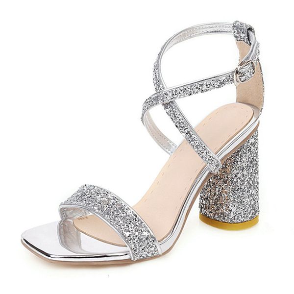 

sandals woman will see gold silver shoes snake buckle print block high heels women's sandals bling sequins dressed as wedding qi9z, Black