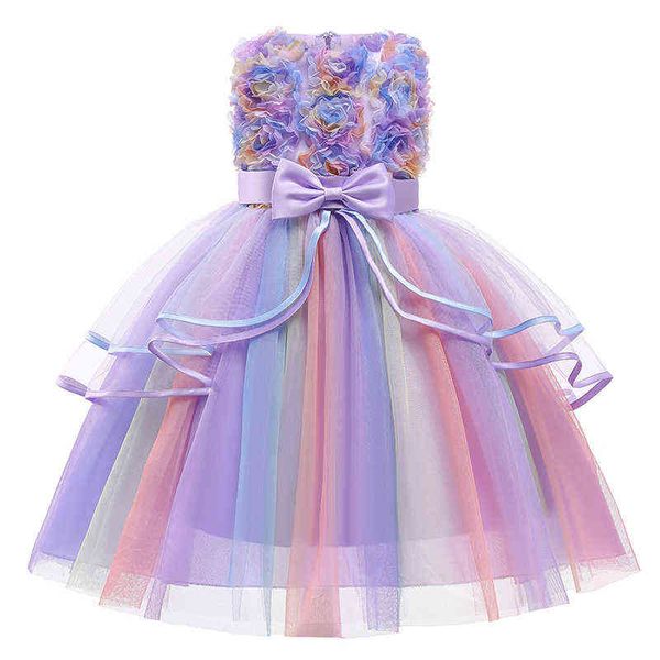 

2021 new baby girls dress lace tutu rainbow princess dress bridesmaid dresses for girls children clothing vestidos 2 3 10 years g1129, Red;yellow