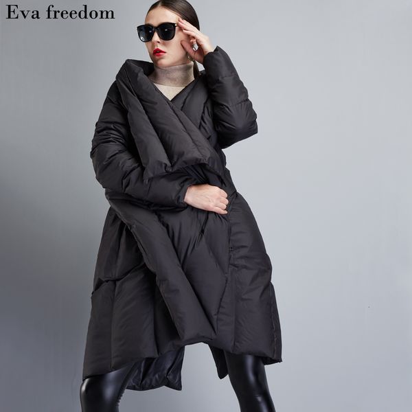 

down jacket women's coat medium length evafredom winter fashion cloak, Black