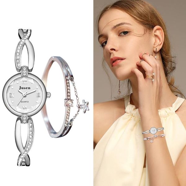 

wristwatches women small bracelet watches fashion diamond ladies wristwatch analog quartz watch for woman gift set, Slivery;brown