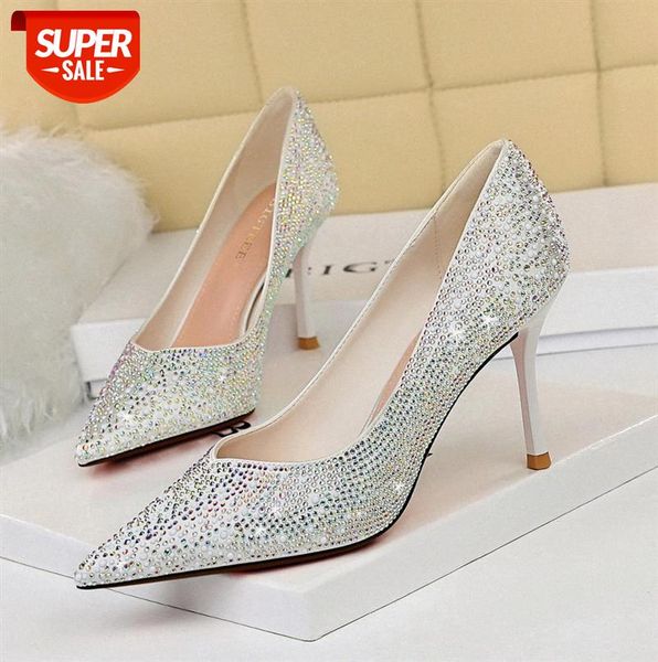 

998-7 korean version of thin banquet women's shoes stiletto high heels shallow mouth pointed toe rhinestone wedding single #md8e
