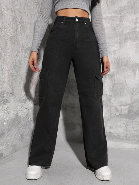 

high waist cargo jeans s6dq#, Blue