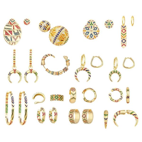 

colorful fancy stripe circle earrings tribe style cz reversible double ball stud for women ins jewelry, Golden;silver