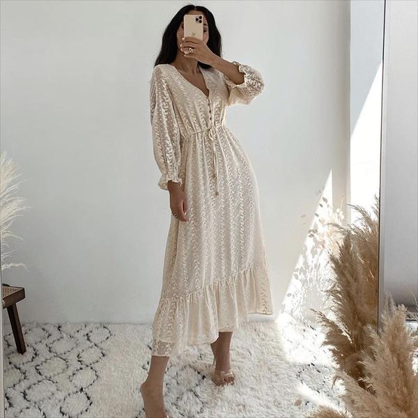 

casual dresses spring autumn women pleated tulle dress fashion v-neck elastic high waist drawstring bow tie chic button elegant vestido, Black;gray