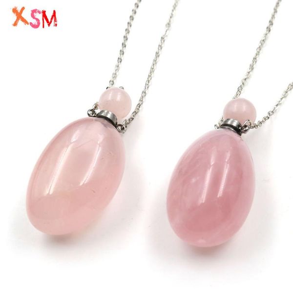 

pendant necklaces xsm rose quartzs bottle for essential oil perfume diffuser natural stone geometric shape scent-bottle jewelry, Silver