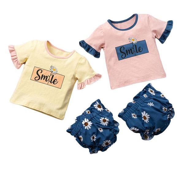 

baby girl's clothing set print short sleeve round neck and shorts two-piece suit for pography birthday party sets, White