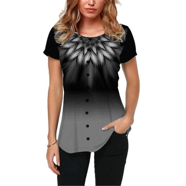 

women's t-shirt short sleeve fashion women t-shirts summer tie-dye print high street tee oversized o-neck button big size casual 5xl, White