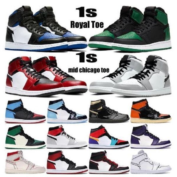 

double box sneaker 1 high og basketball shoes 1s mid chicago royal toe black metallic gold pine green unc patent men women sneakers trainers
