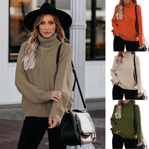 

women's plus size sweater turtleneck loose ol commuter fashion solid color sweater 2021 autumn and winter new, White;black