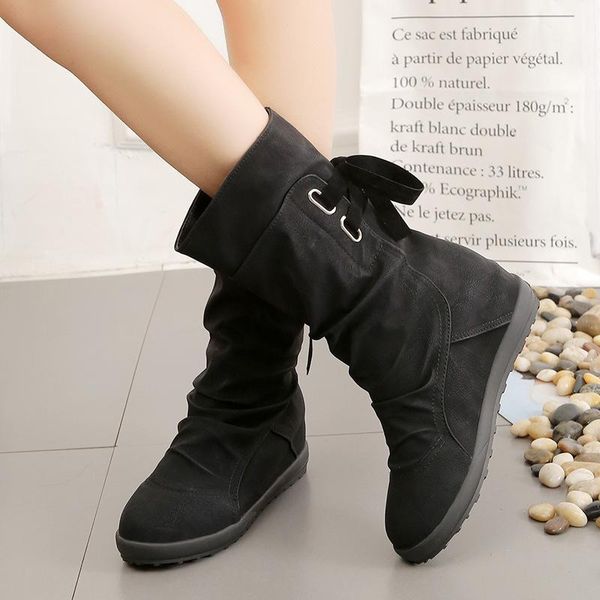 

boots 2021 spring and autumn fashion plus size women's european american medium tube flat bottom women 43, Black