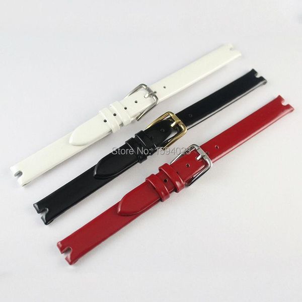 

watch bands 10mm (buckle10mm) t003209a gold plated silver pin buckle + black white red genuine patent leather strap, Black;brown