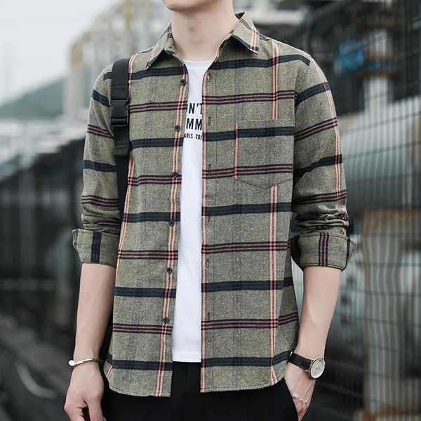 

men's casual shirts leisure spring and autumn shirt plaid long sleeve fashion trend personalized wear, White;black
