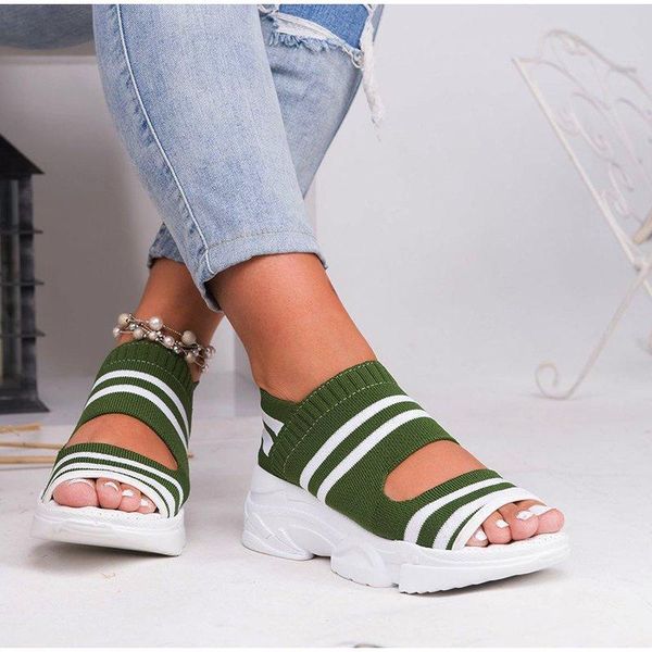 

sandals 2021 women shoes women's wedges footwear summer platform female slip on peep toe knitted ladies sneakers casual, Black