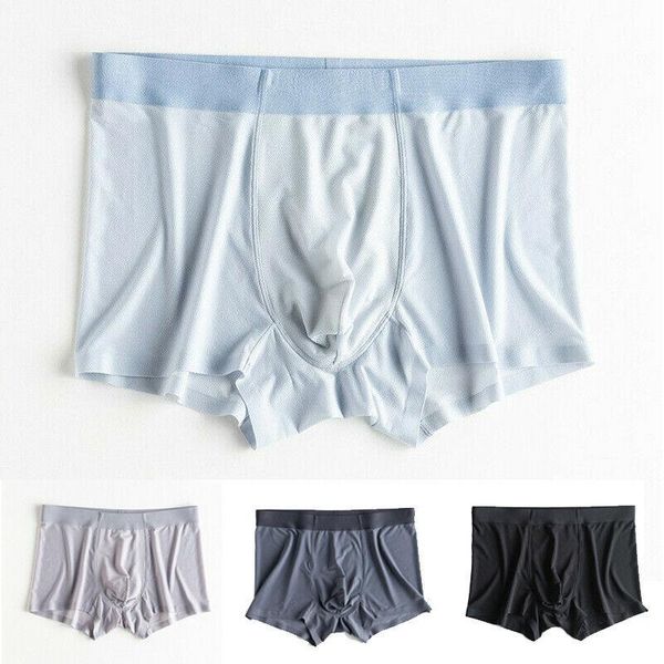 

luxury mercerized very thin men's underwear nylon ice silk boxers double bagged high-interest high-stretch seamless man underpants, Black;white