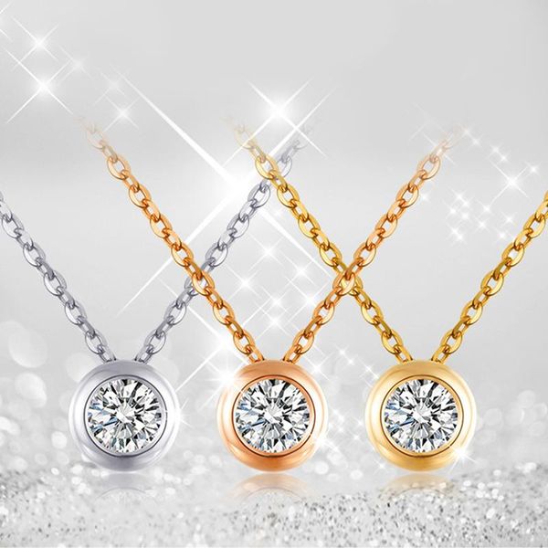 

pendant necklaces luxury female white zircon necklace rose gold silver color chain cute crystal round wedding for women