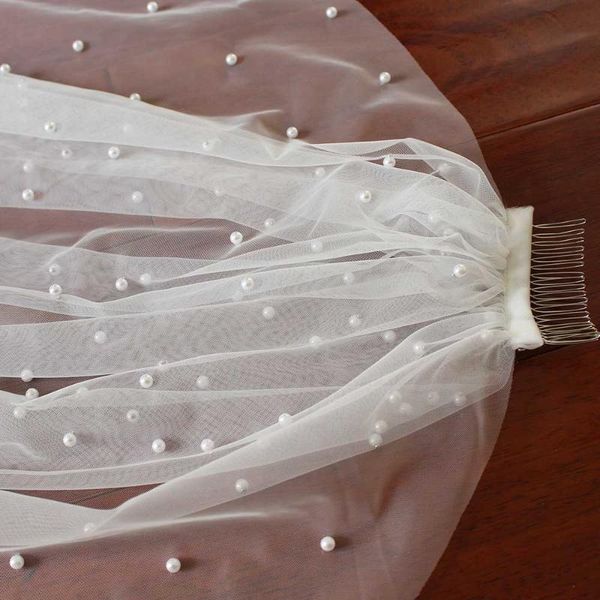 

bridal veils pearls wedding veil with comb one layer pearl accessories voile mariage, Black