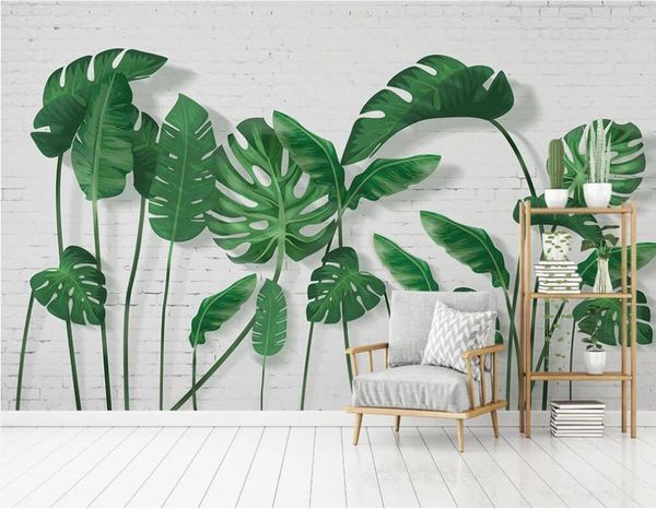 

customized large mural wallpaper modern minimalist small fresh tropical leaves tv background wall covering wallpapers