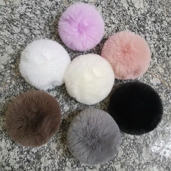 

keychains nianfox 1pc 12cm/4.7-in faux rex fur ball white black gray coffee pompoms for women bag hat, Silver