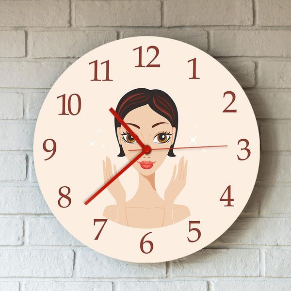 Orologi da parete Flawless Skin Beauty Salon Spa Skincare Decor Hanging Acrilico Bella giovane donna con orologio arrotondato