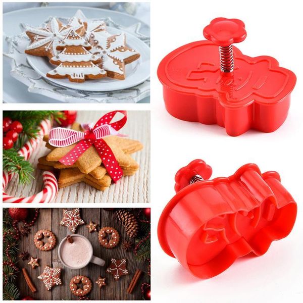 

baking moulds 4pcs/set diy christmas tree snowman plastic mold 3d cookie plunger cutter pastry decorating kitchen tools