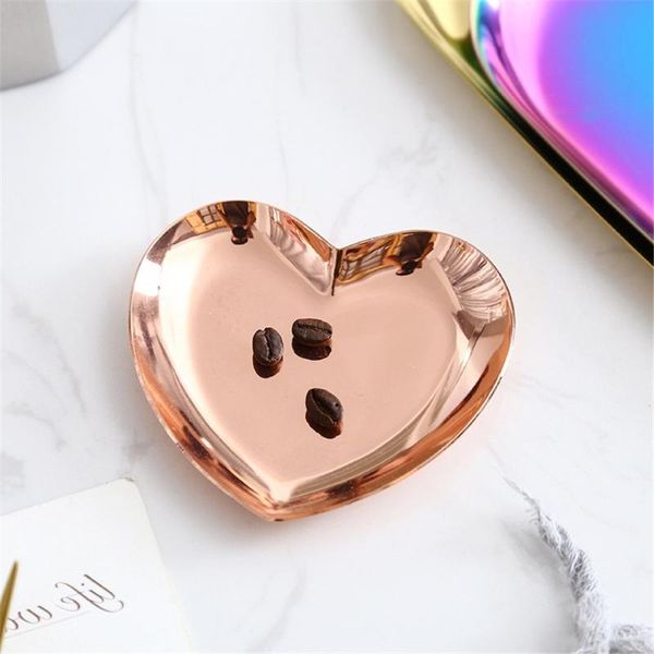 

kitchen storage & organization heart-shaped metal tray scandinavian jewelry nordic rose gold dessert dish organizer plate pography props