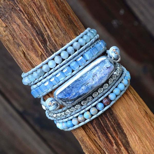

tennis genuine leather bracelets for women natural stone 5 strands wrap bracelet vintage boho weaving beads jewelery, Golden;silver