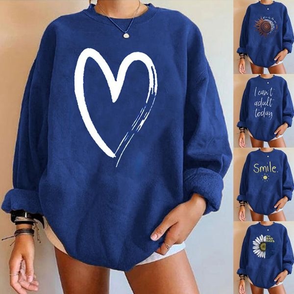 

women's hoodies & sweatshirts vintage sweatshirt women hear print long sleeve shirts autumn winter plus size loose pullover 2021, Black