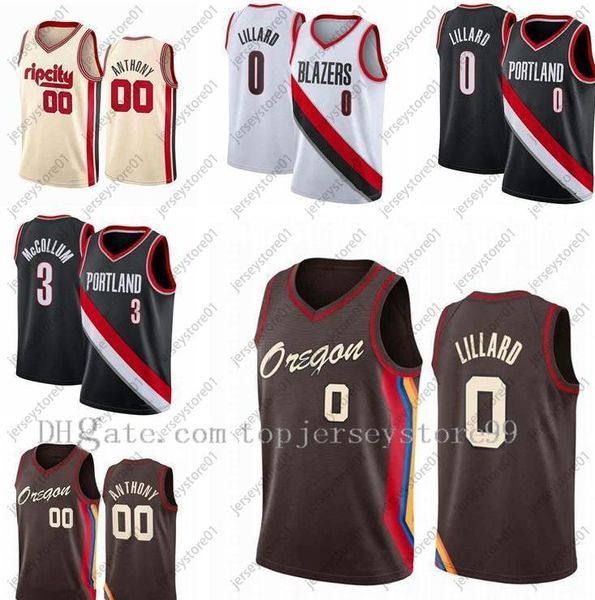 

2021 mens vintage damian 0 lillard carmelo 00 anthony cj 3 mccollum red new edition basketball jerseys breathable size s-2xl, Black;red
