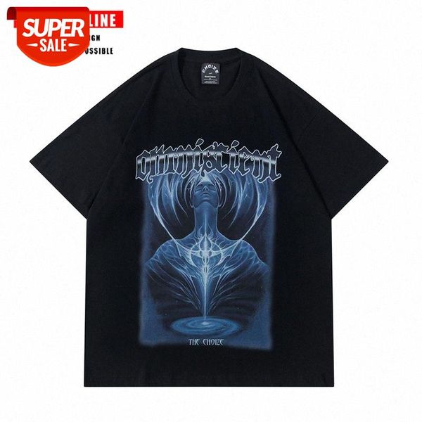 

streetwear men high street harajuku european and american dark characters short-sleeved t-shirt hip-hop retro original national tide c #yn8v, White;black