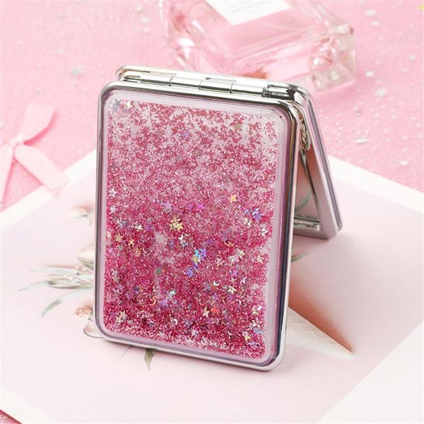 

mirrors shiny quicksand makeup mirror portable magnifying hand square standing vanity foldable pocket cute compact girls