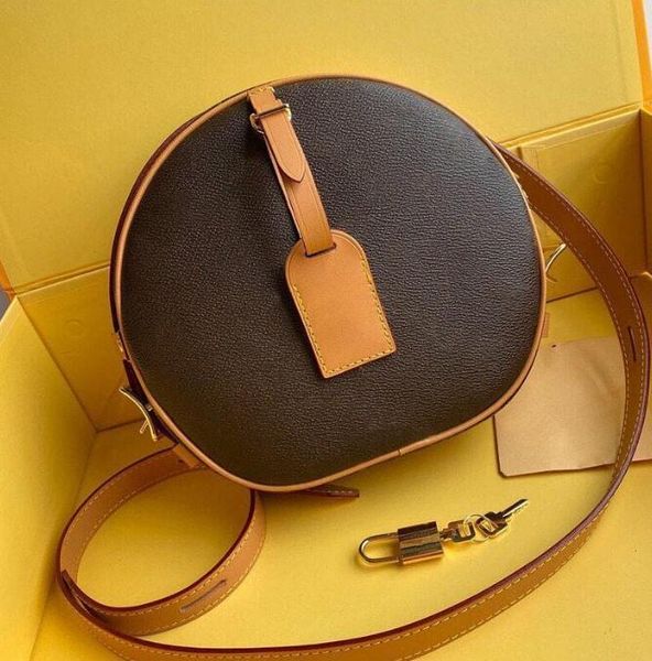 

design hand hand original cowhide decorative canvas hat box circular cross-body fashion shoulder bag
