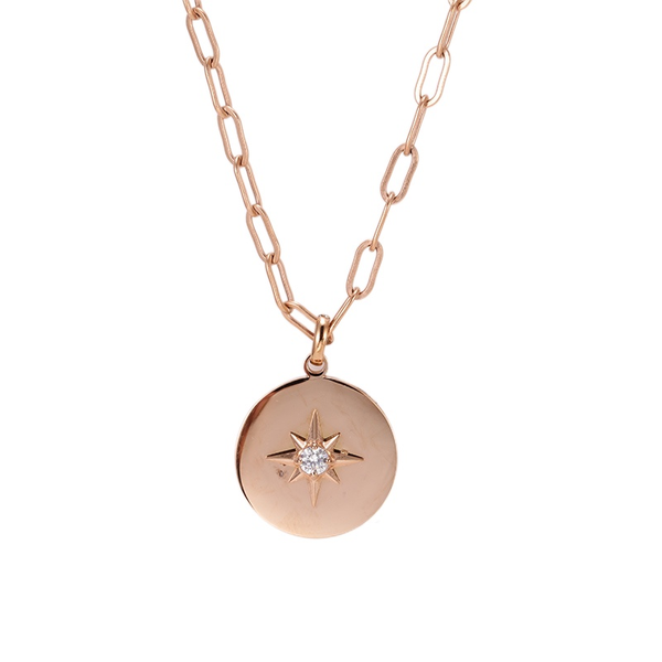 

chains round star zircon necklace stainless steel design sense men and women trendy jewelry, Silver