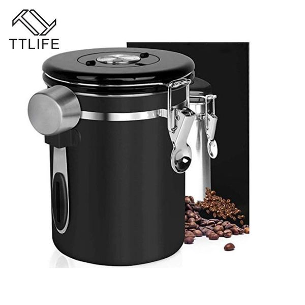 

storage bottles & jars stainless steel sealed tank moisture-proof coffee bean milk powder jar tea pot kitchen grains box with spoon