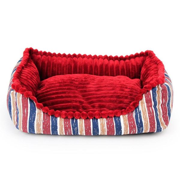 

dog beds house mascotas sofa doll for large dogs cats pets bed stripe coral fleece canvas nest kennels & pens