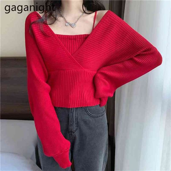 

solid korean women fake two pieces sweater long sleeve autumn winter knitted pullovers female office lady chic jumper 210601, White