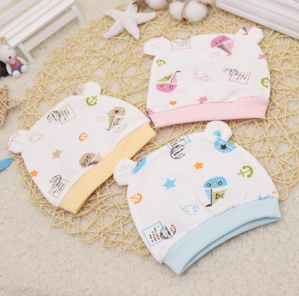 Newborn Baby Hat Хлопок Младенческие Шапочки Шапочки Напечатанные Новорожденные Девушки Бозон Мультфильм Шапки Baby Boutique Аксессуары 3 Дизайн DW6042