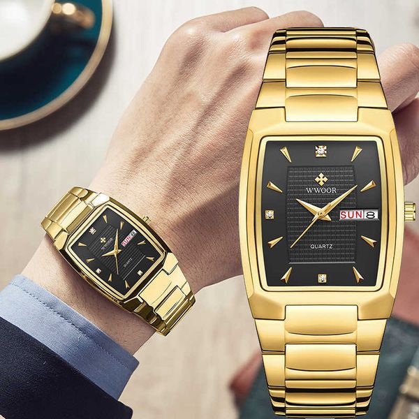 

wwoor design men's watch stainless steel luxury golden for men waterproof calendar quartz wristwatch relogio masculino 210728, Slivery;brown
