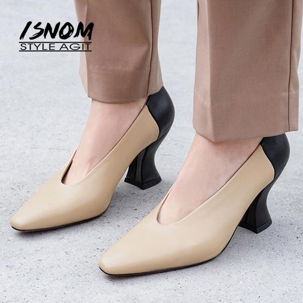 

dress shoes isnom genuine leather pumps woman strange high heels women mixed color ladies soft, Black