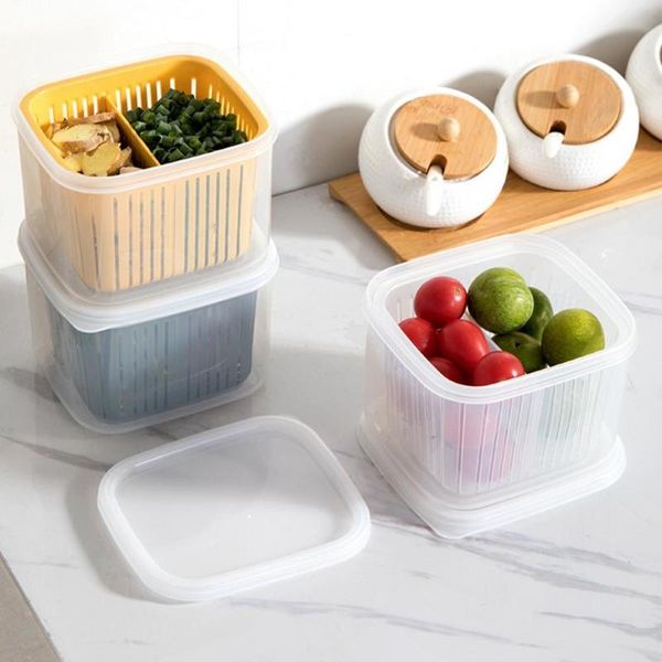 

storage bottles & jars portable seal box container double layers multi-functional -grade fruit draining boxes for home