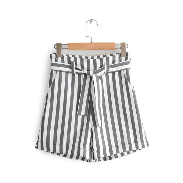 

women's shorts women summer black striped belt drop sml polyester back invisible zipper, White;black