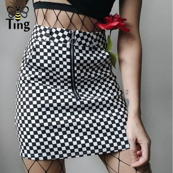 

summer spring fashion checkered pattern plaid mini short skirts lady girl casual streetwear chic skirt saia bottoms 210513, Black