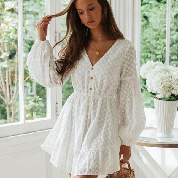 

casual dresses knoyeer long sleeve lace mini women 2021 vintage white cotton floral embroidery v neck autumn dress vestidos short robe, Black;gray