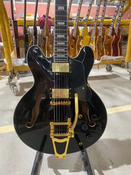 

electric guitar bass semi hollow jazz guitarar glossy finished chrome hardware
