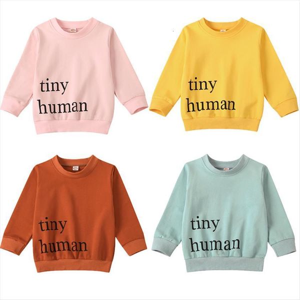 

toddler boys girls long sleeve loose round collar t shirt, solid color letter printing outfit, Black