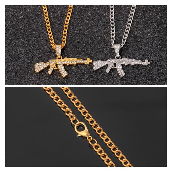 

pendant necklaces 2021 creative fashion boutique necklace jewelry automatic rifle rhinestone inlaid accessories handsome cool style, Silver