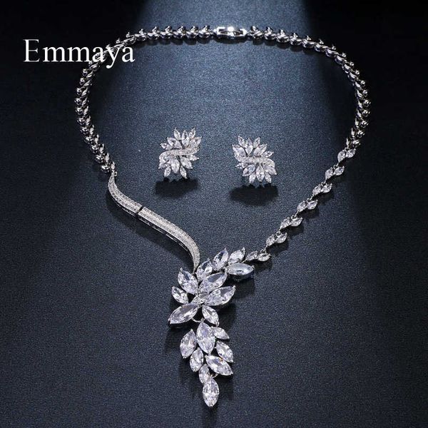 

emmaya brand fashion personality charm aaa cubic zircon white gold colors necklace sets for women elegance wedding jewelry gift h1022, Silver