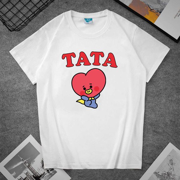 

loose summer cartoon t-shirt, casual short sleeve shirt, printed with jimmy cook shooky mang koya tata rj, White